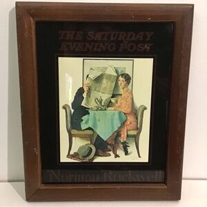 Vintage NORMAN ROCKWELL Wood Framed Art Print The Breakfast Table 9.5”x11.5”